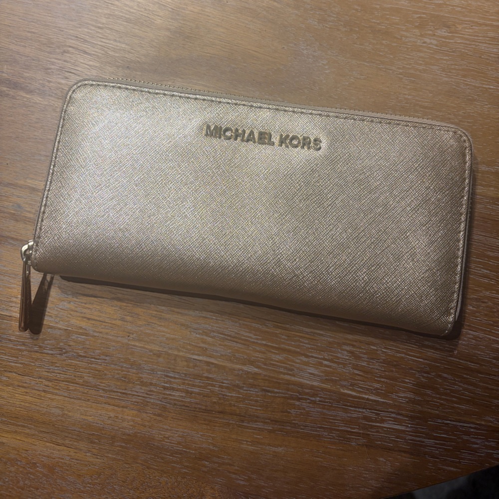 Michael Kors Metallic Gold Zip-Around Wallet